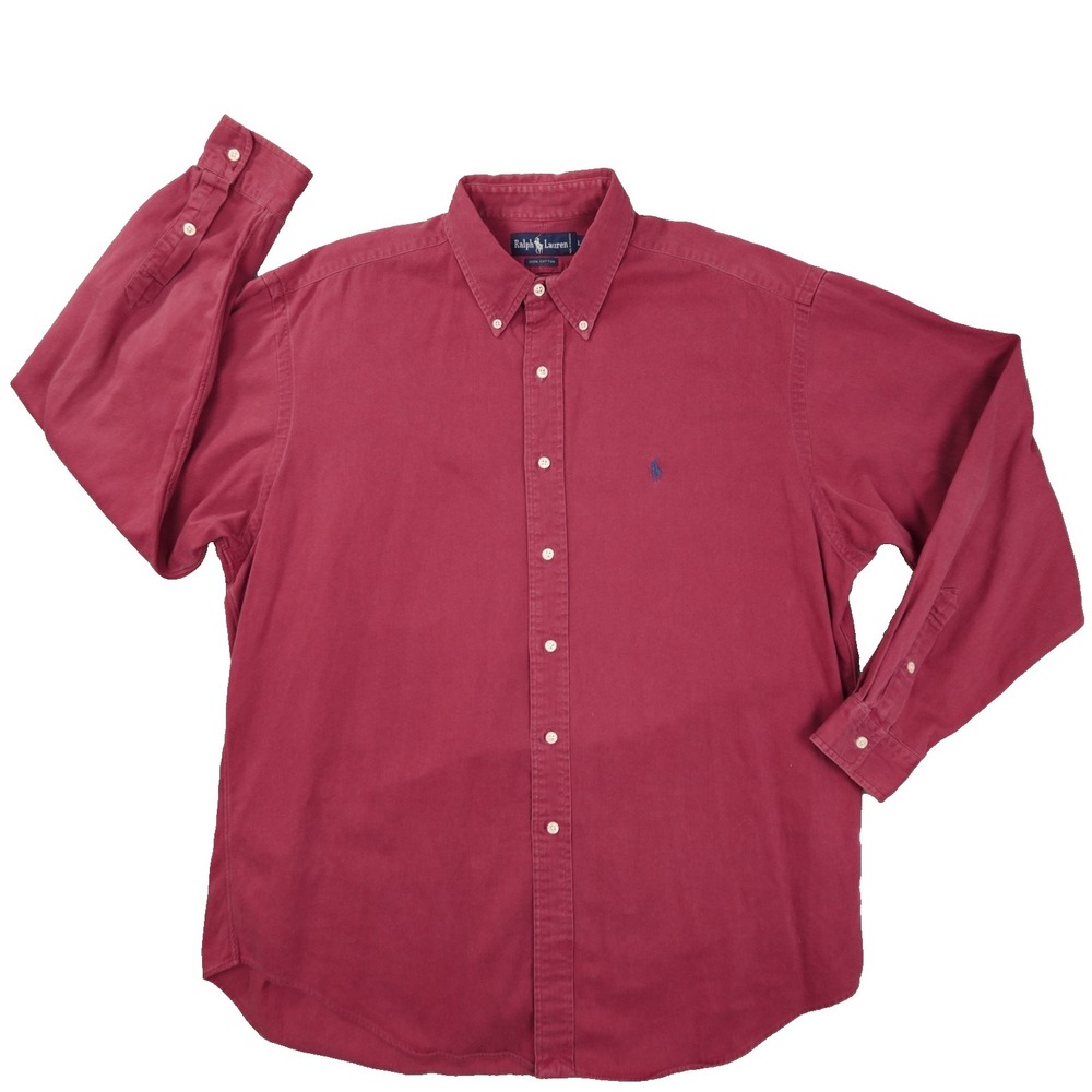 Ralph Lauren Vintage Button Up Shirt Men's Large Red Long Sleeve Preppy